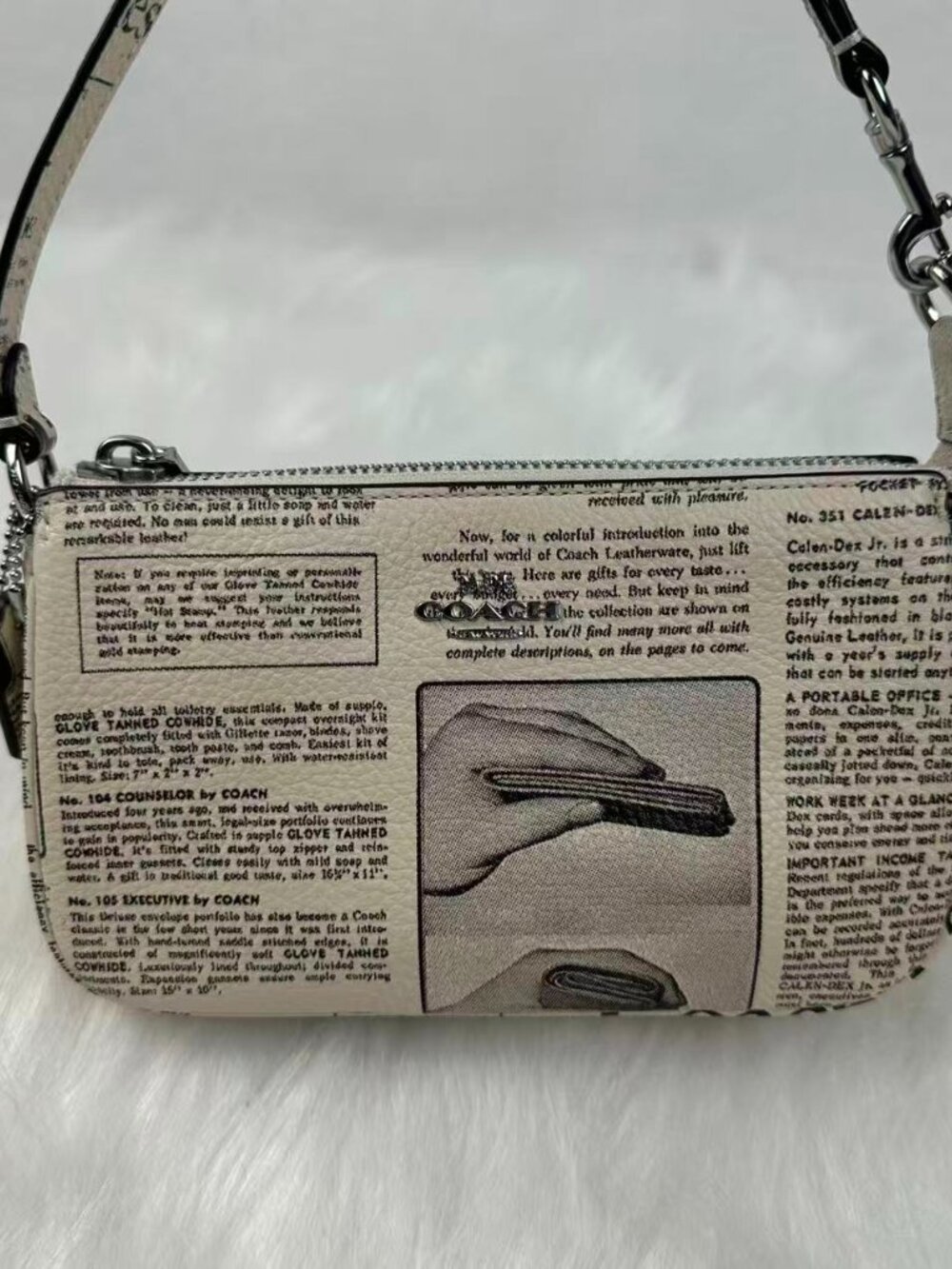 Coach Nolita 19 With Newspaper Print Wristlet Shoulder Bag Leather Chalk CDC27 - Picture 2 of 7